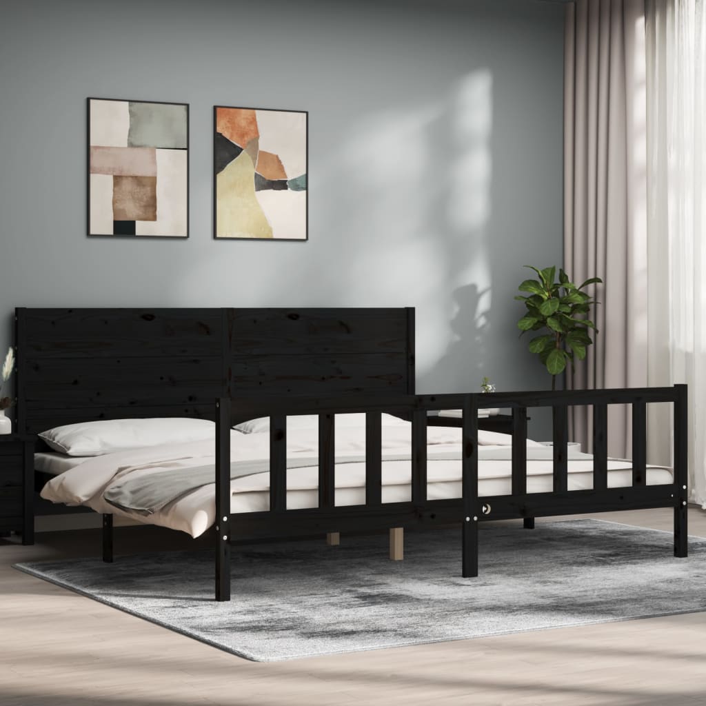 Cadre de lit sans matelas noir 200x200 cm bois massif de pin