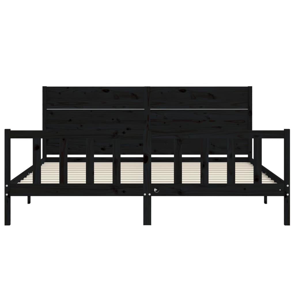 Cadre de lit sans matelas noir 200x200 cm bois massif de pin