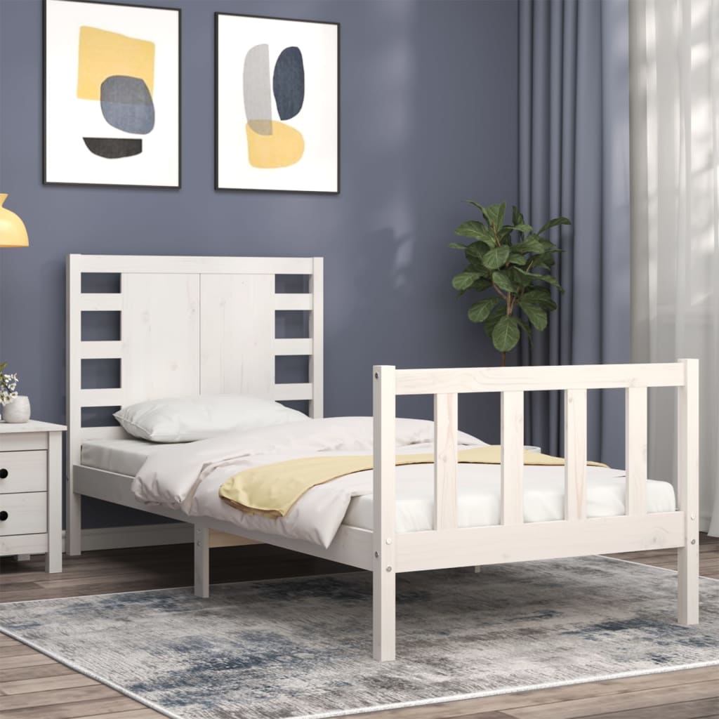 Bed frame without mattress white solid pine wood