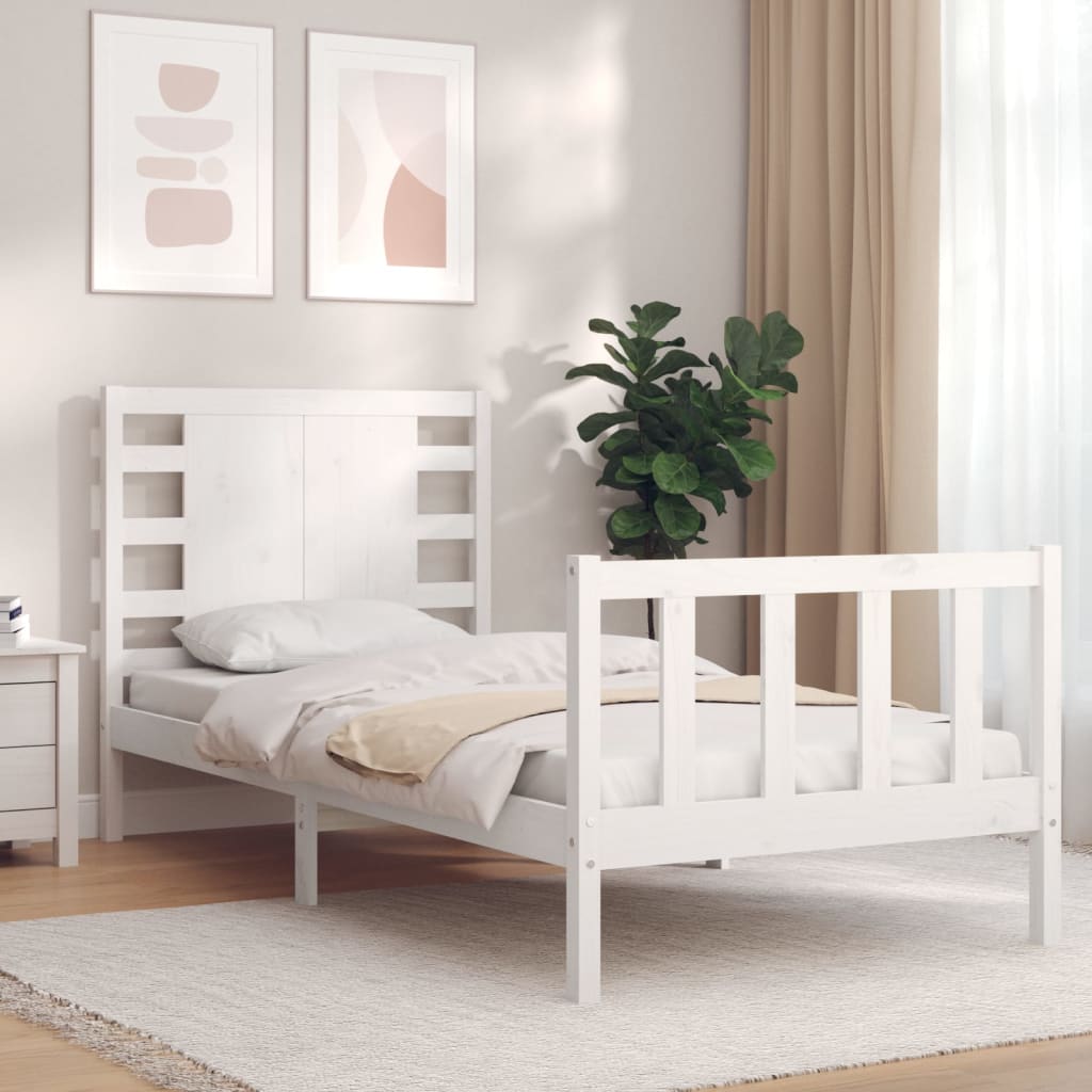 Bed frame without mattress white solid pine wood