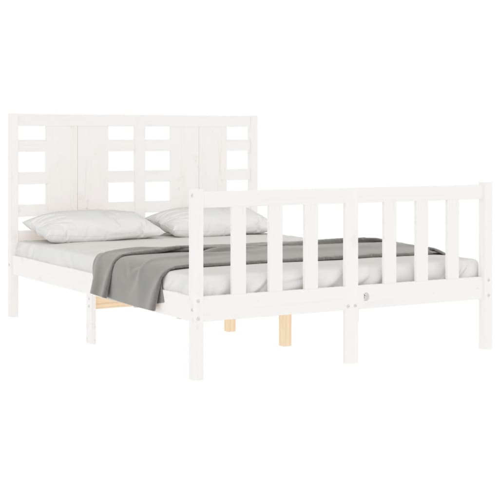 Cadre de lit sans matelas blanc bois de pin massif