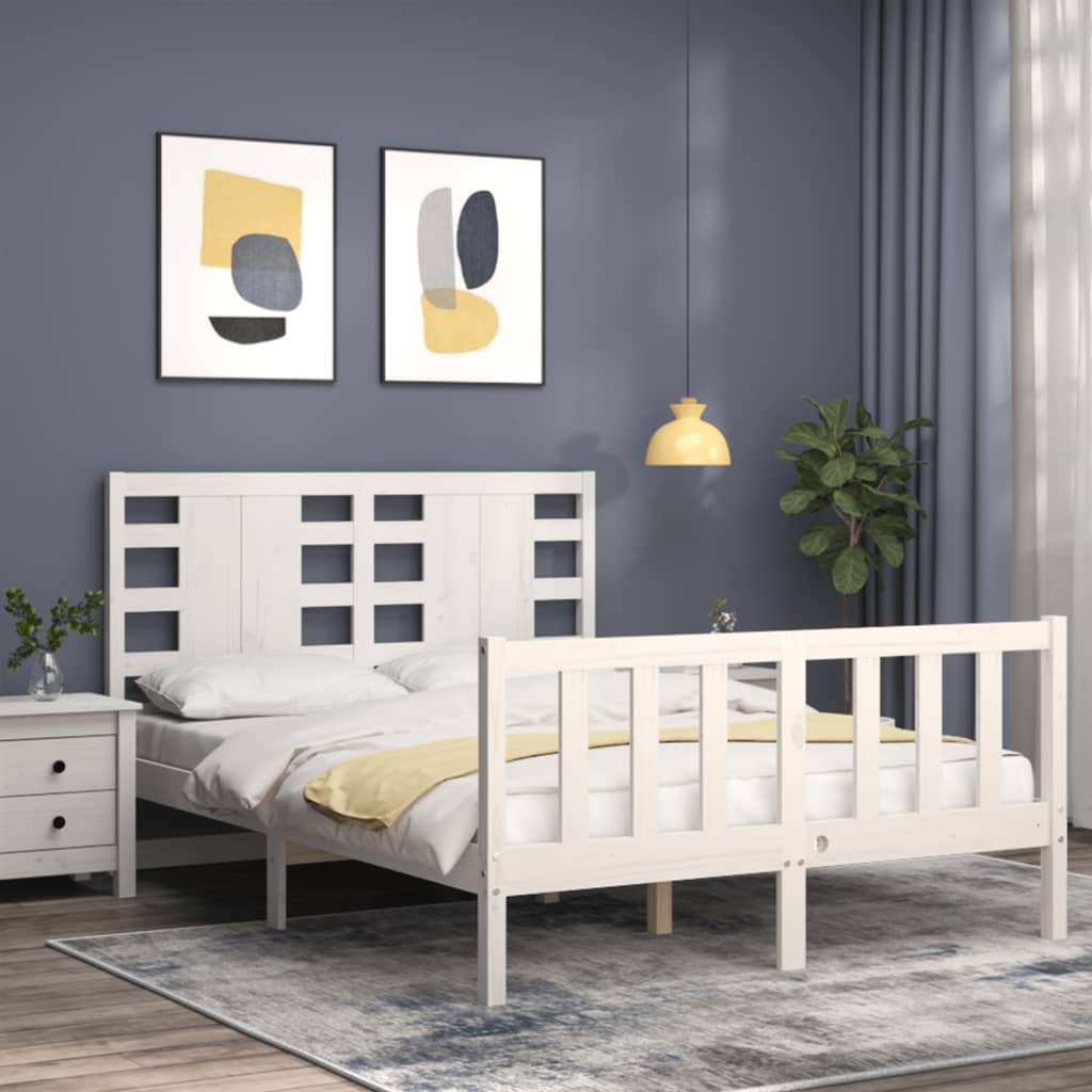 Cadre de lit sans matelas blanc bois de pin massif