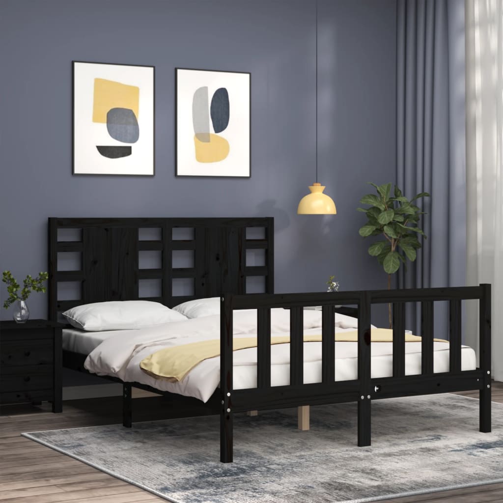 Cadre de lit sans matelas noir 140x190 cm bois de pin massif