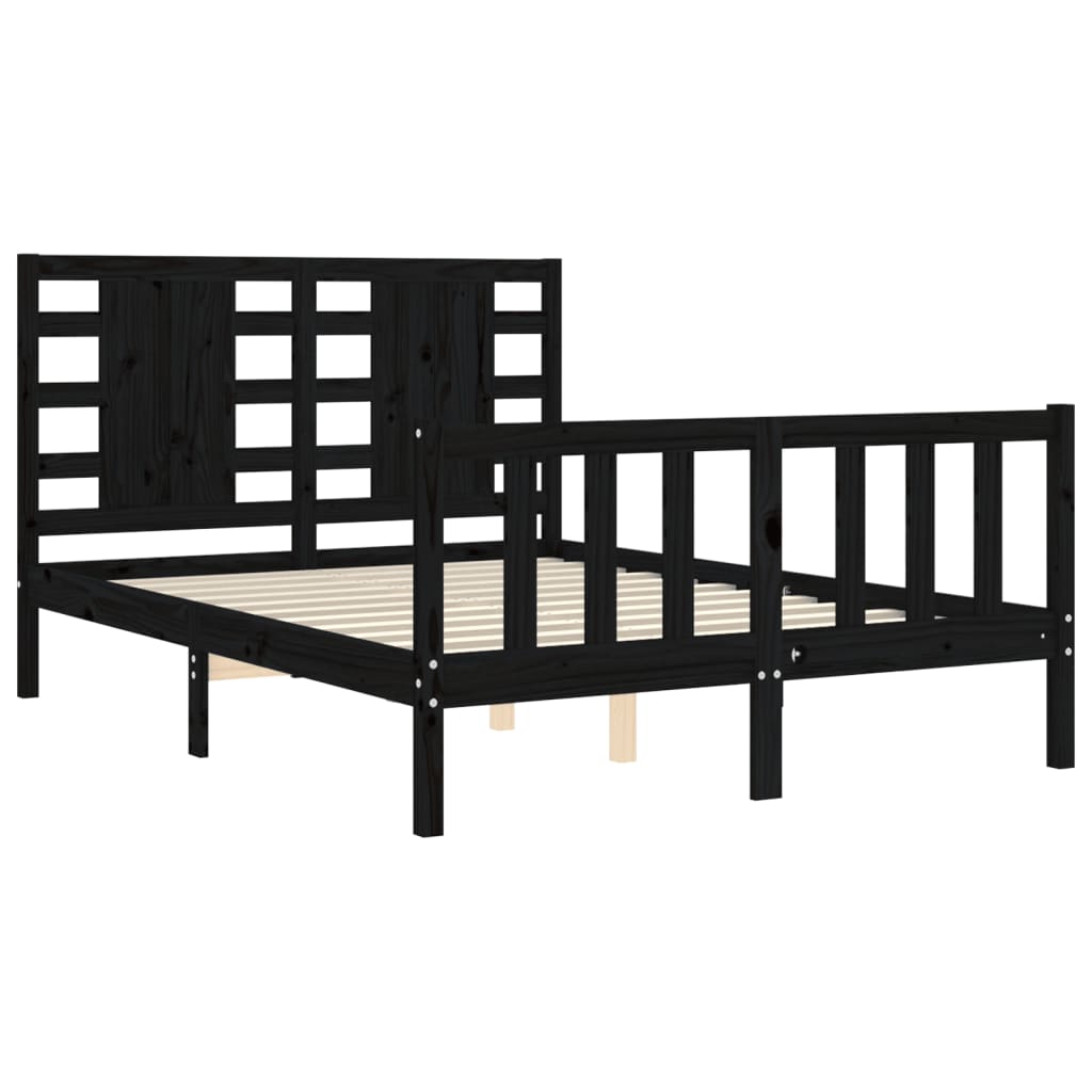 Cadre de lit sans matelas noir 140x190 cm bois de pin massif