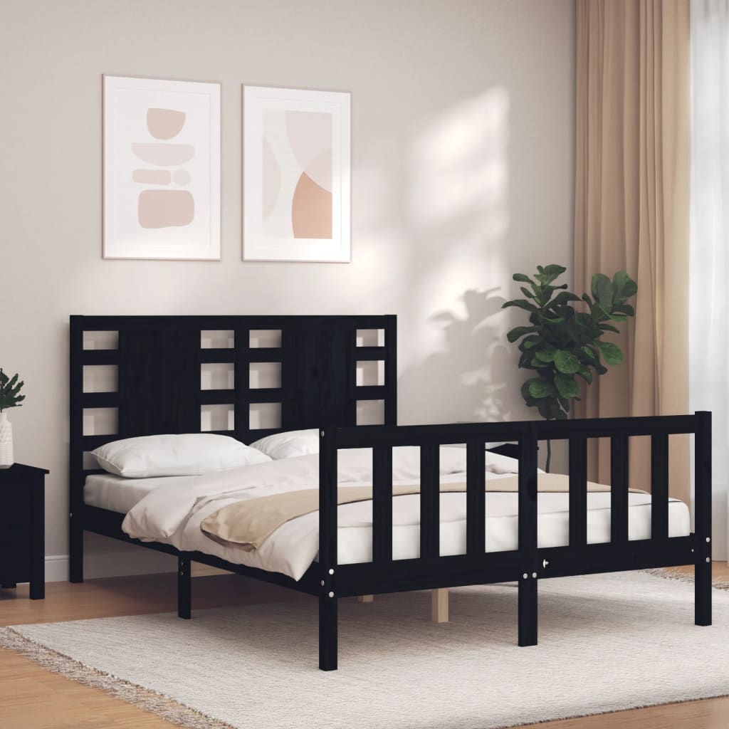 Cadre de lit sans matelas noir 140x190 cm bois de pin massif