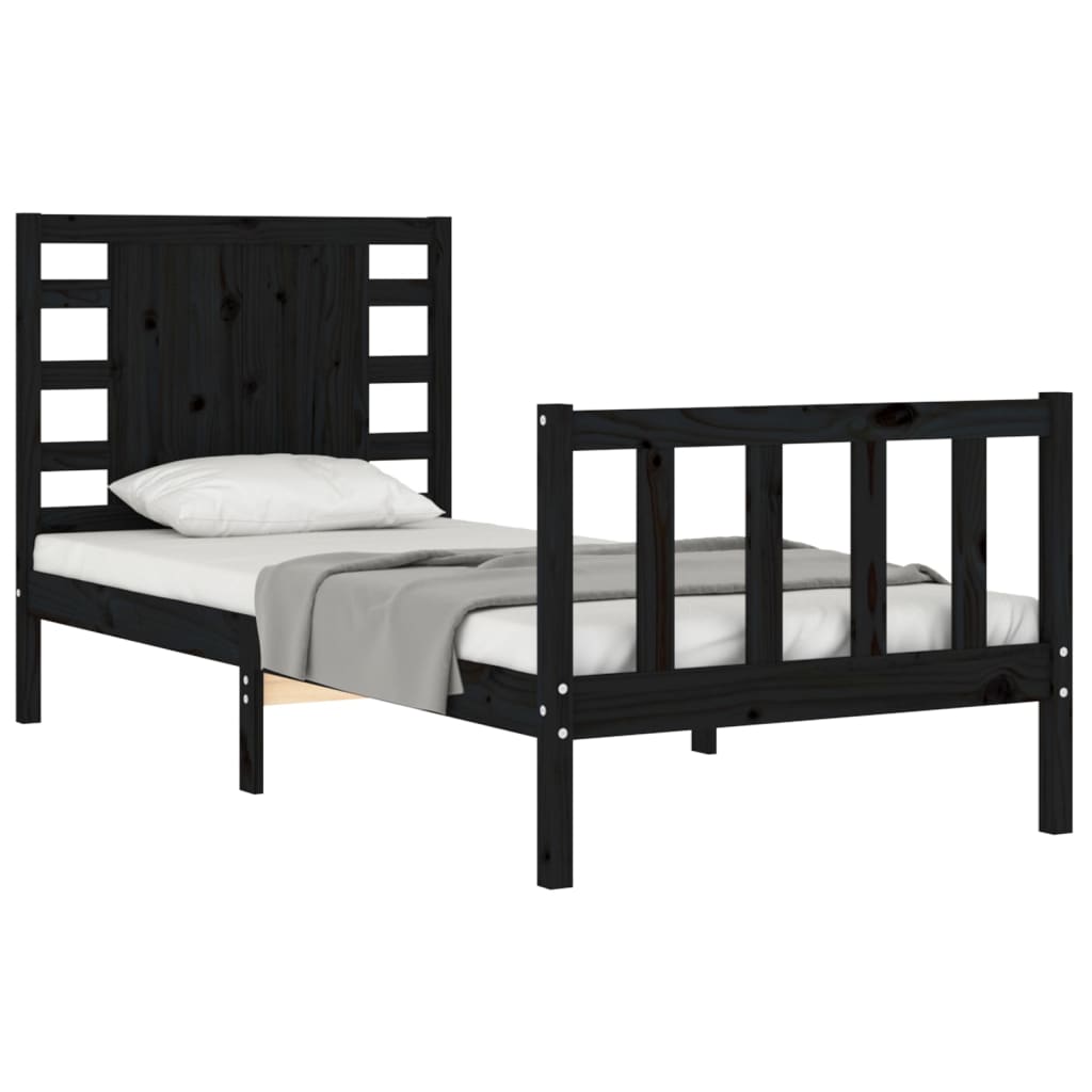 Cadre de lit sans matelas noir 100x200 cm bois massif de pin