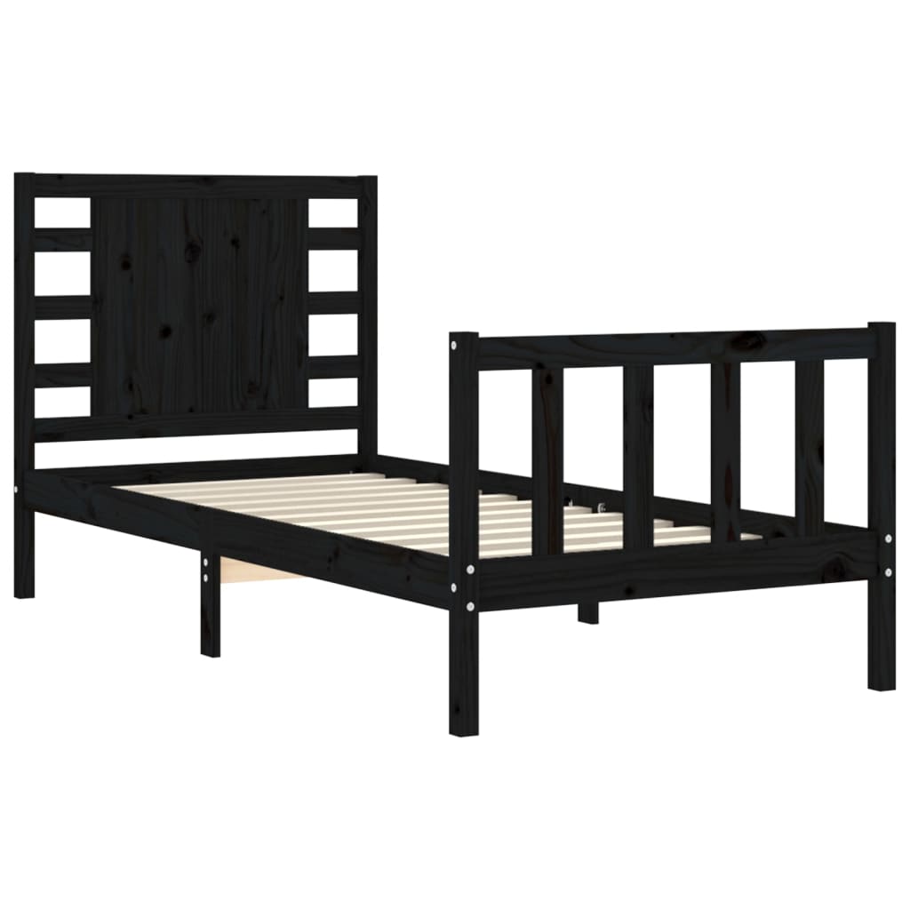 Cadre de lit sans matelas noir 100x200 cm bois massif de pin