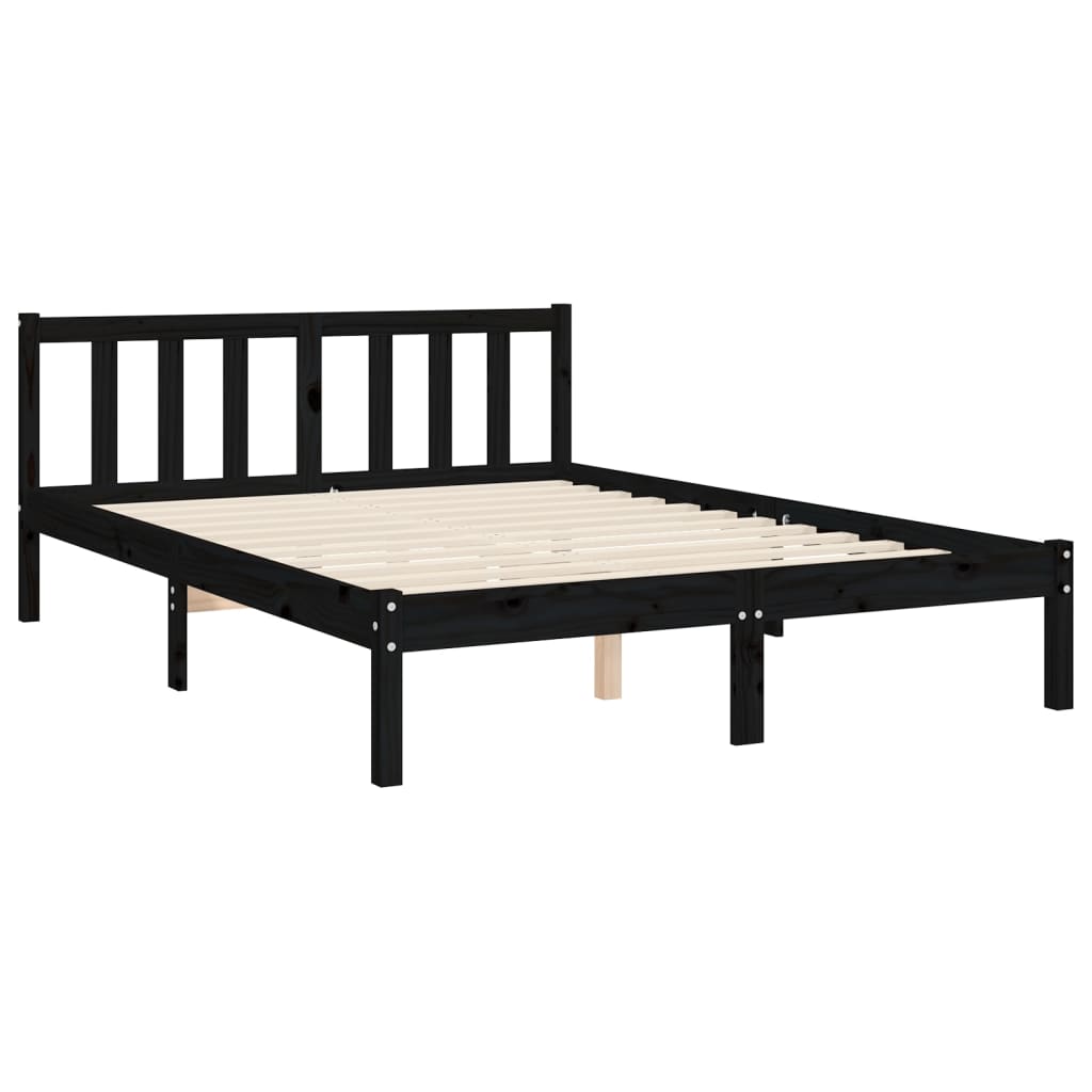 Cadre de lit sans matelas noir 120x200 cm bois de pin massif