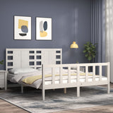 Bed frame without mattress white solid pine wood