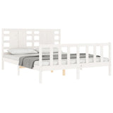 Bed frame without mattress white solid pine wood