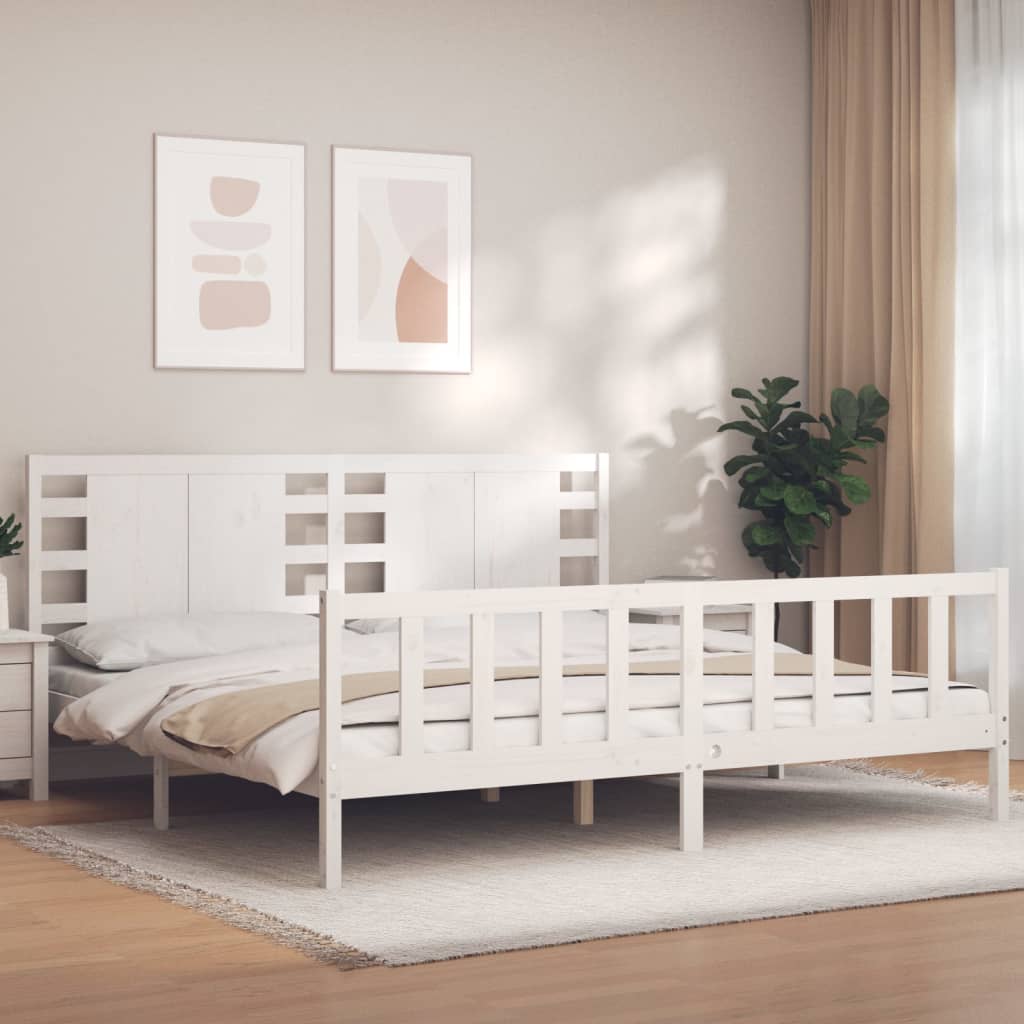 Cadre de lit sans matelas blanc 200x200 cm bois massif de pin