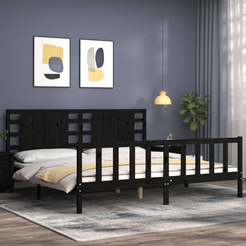 Cadre de lit sans matelas noir 200x200 cm bois massif de pin