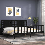 Cadre de lit sans matelas noir 200x200 cm bois massif de pin