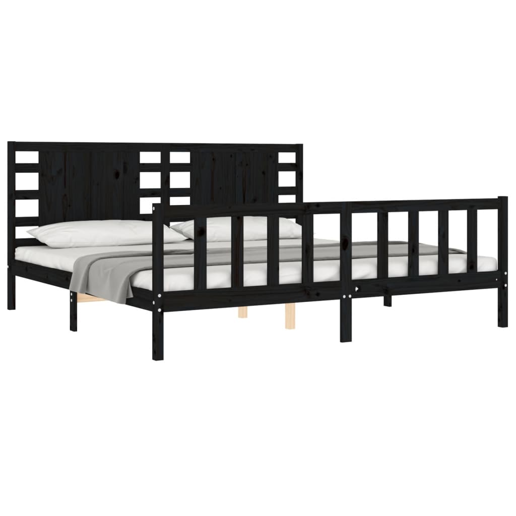 Cadre de lit sans matelas noir 200x200 cm bois massif de pin