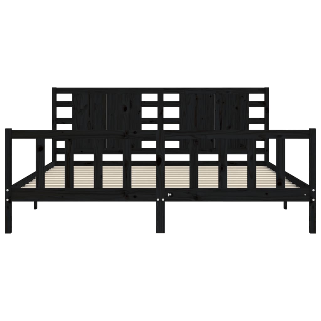 Cadre de lit sans matelas noir 200x200 cm bois massif de pin