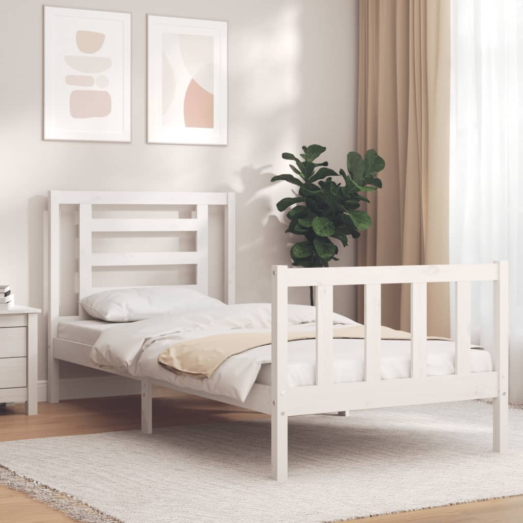 Bed frame without mattress white solid pine wood