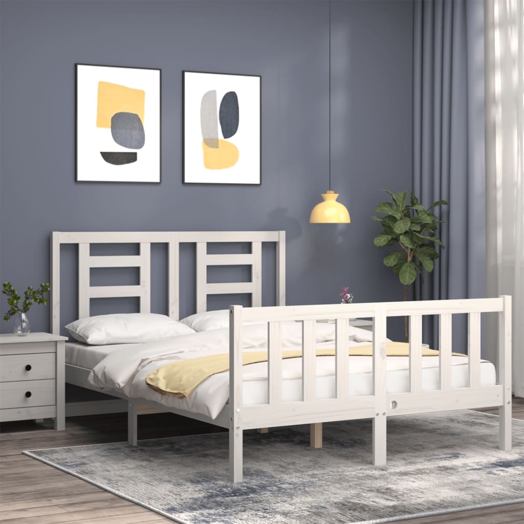 Cadre de lit sans matelas blanc bois de pin massif