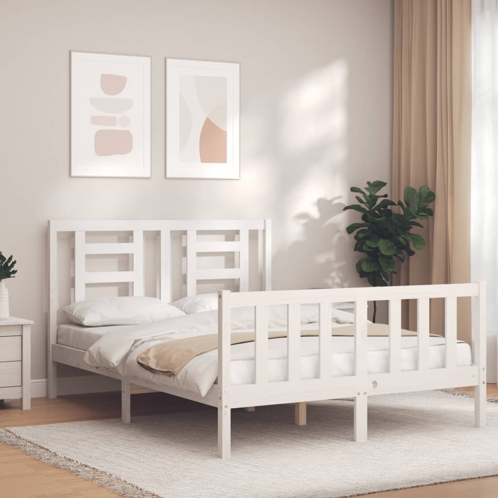 Bed frame without mattress white solid pine wood