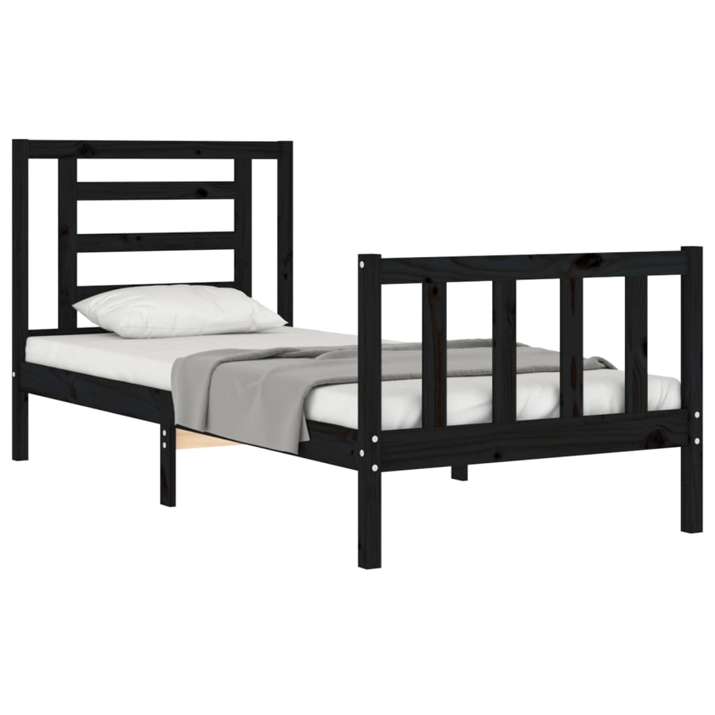 Cadre de lit sans matelas noir 90x200 cm bois de pin massif