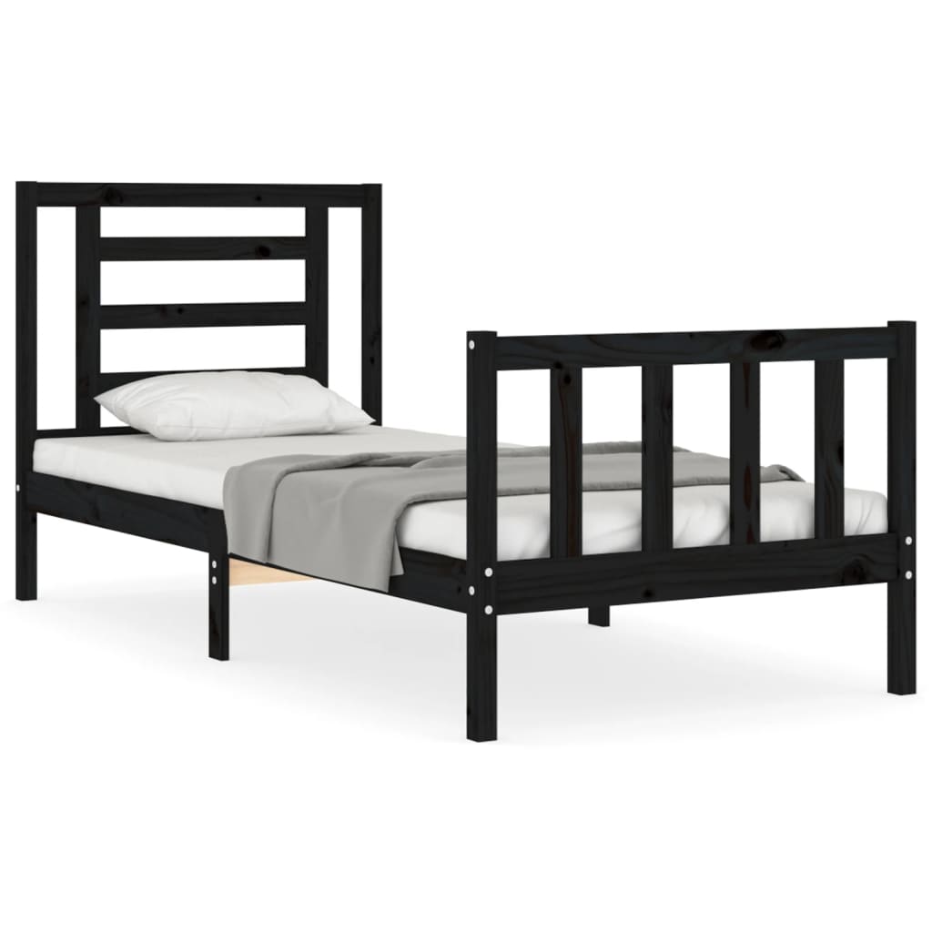 Cadre de lit sans matelas noir 100x200 cm bois massif de pin