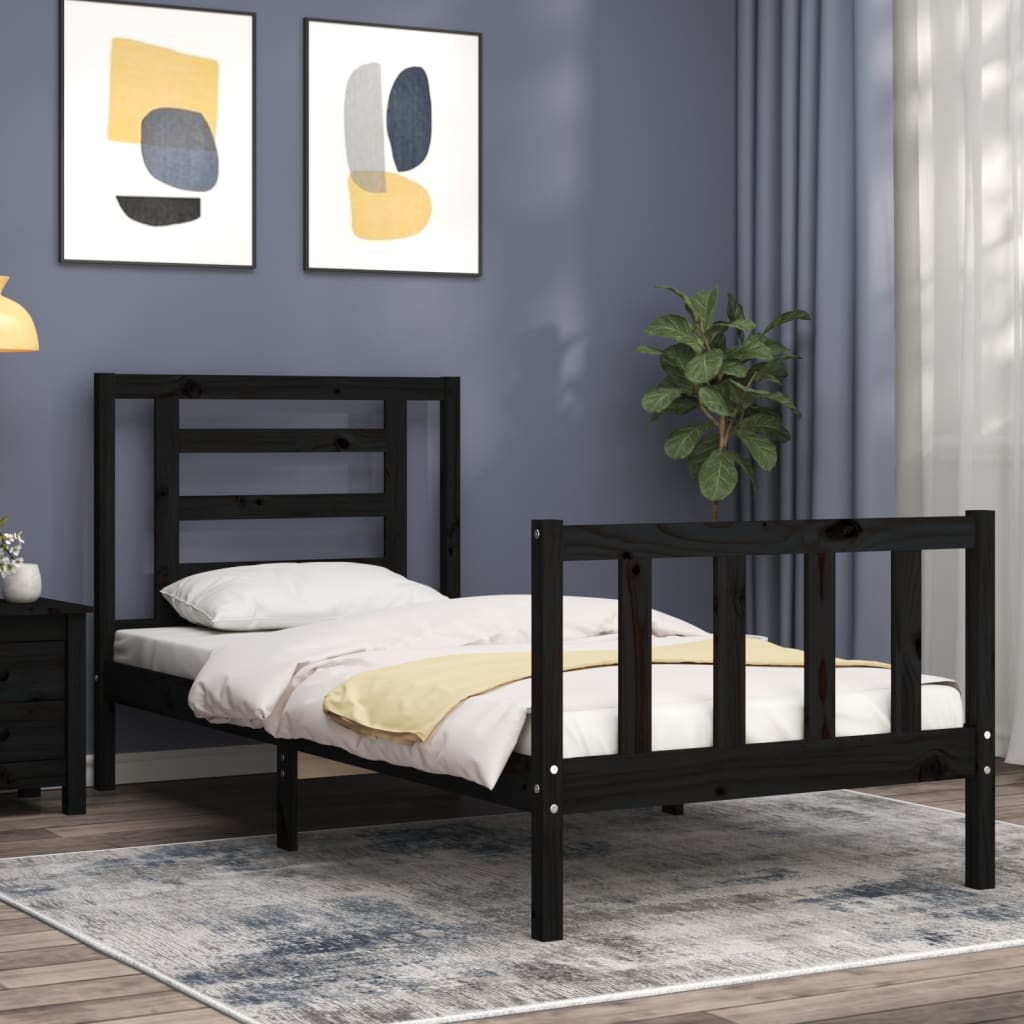 Cadre de lit sans matelas noir 100x200 cm bois massif de pin