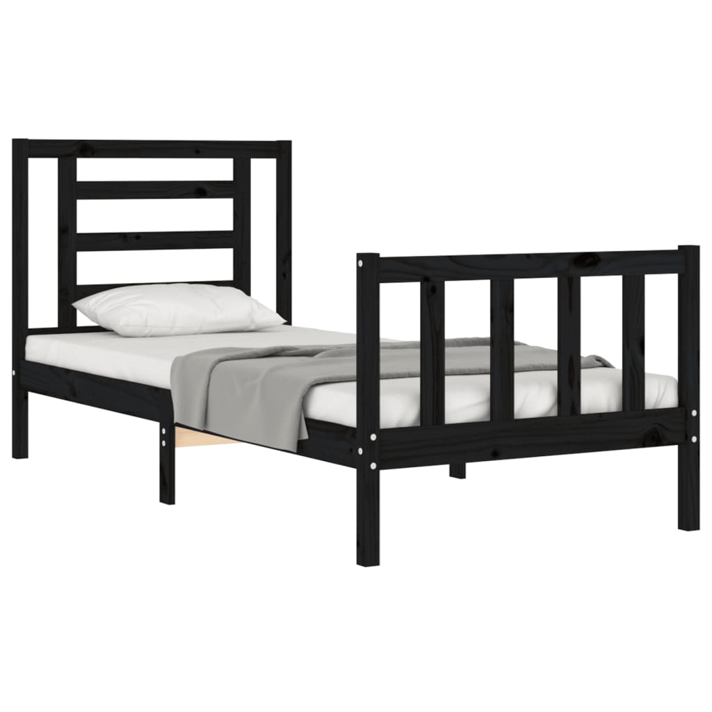 Cadre de lit sans matelas noir 100x200 cm bois massif de pin