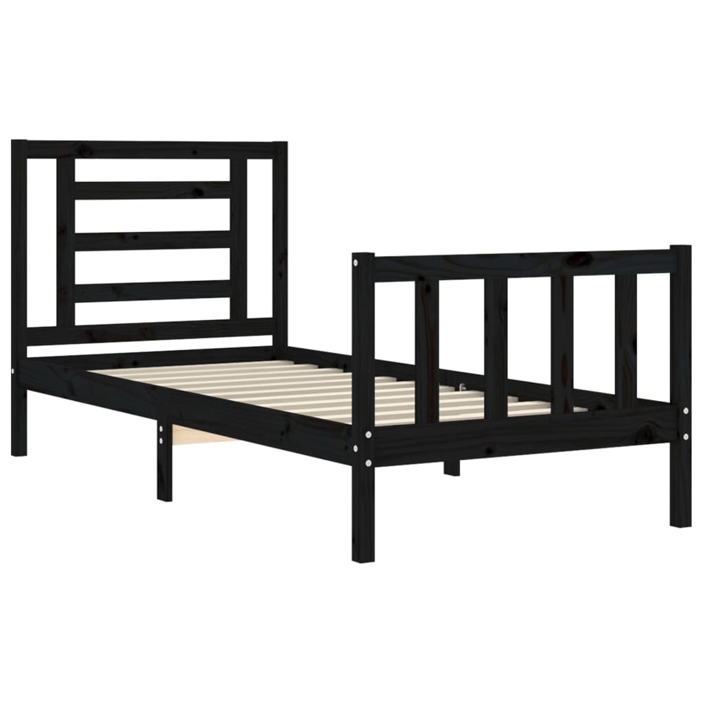 Cadre de lit sans matelas noir 100x200 cm bois massif de pin