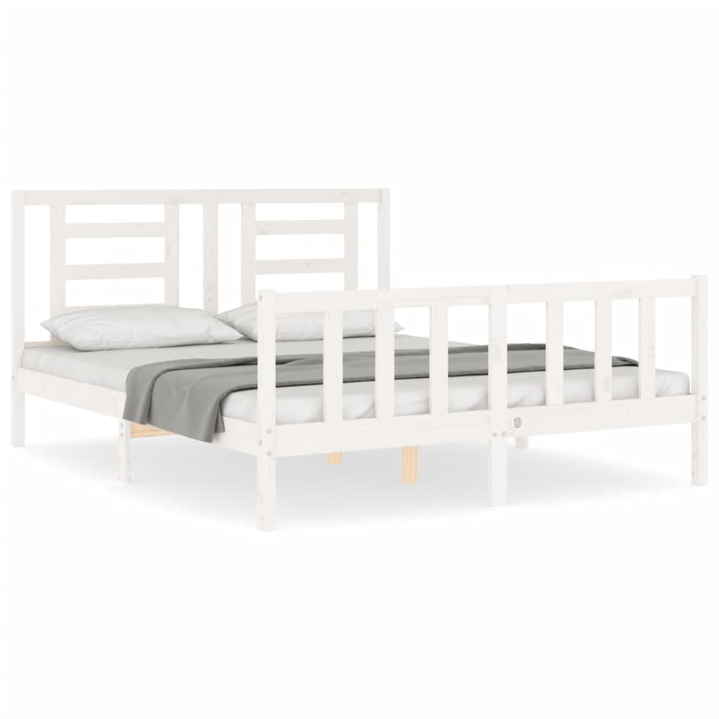 Bed frame without mattress white solid pine wood