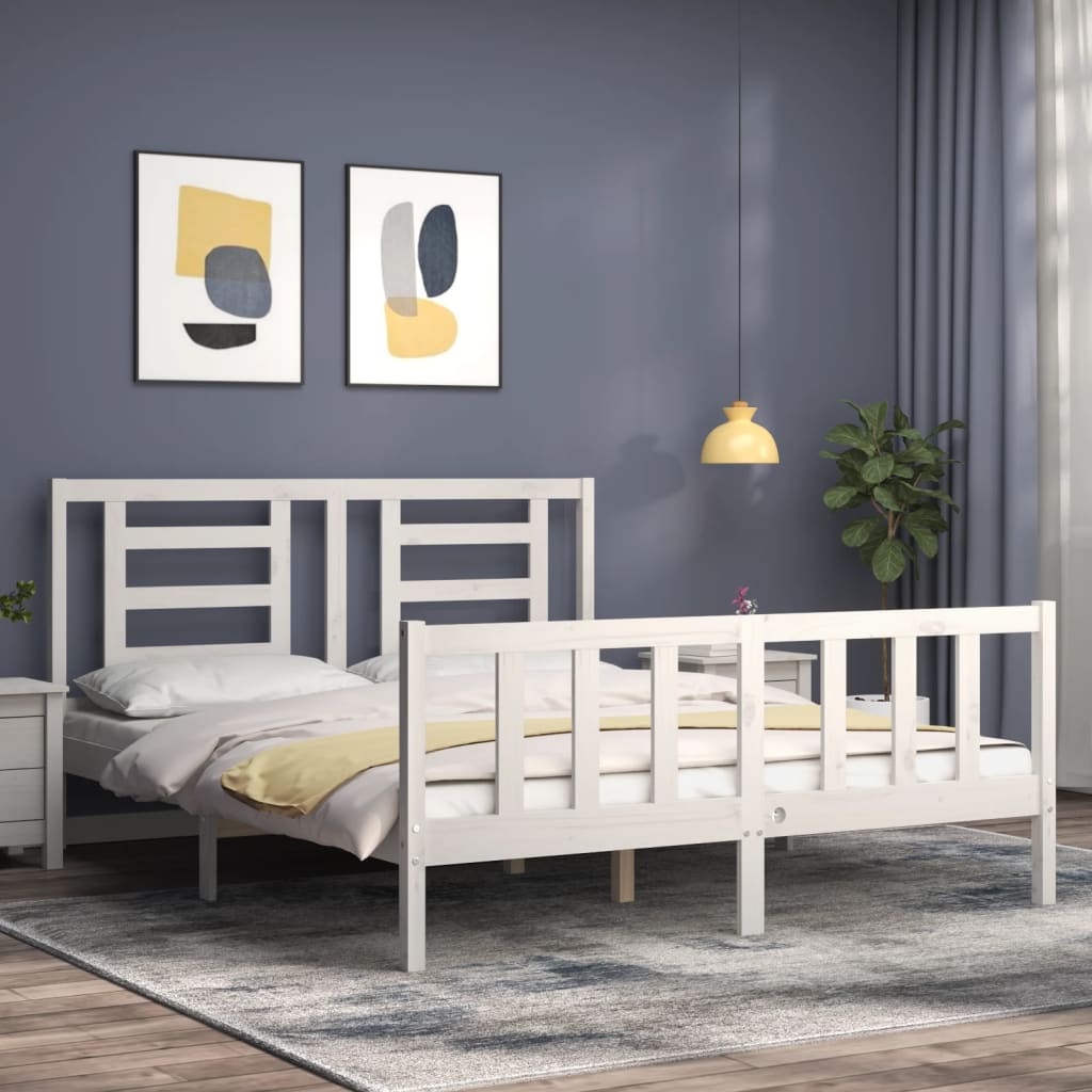 Bed frame without mattress white solid pine wood