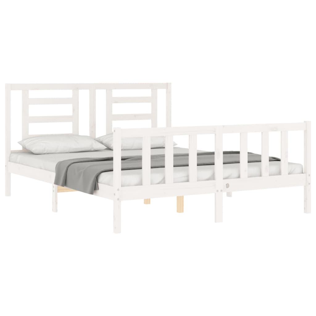 Bed frame without mattress white solid pine wood