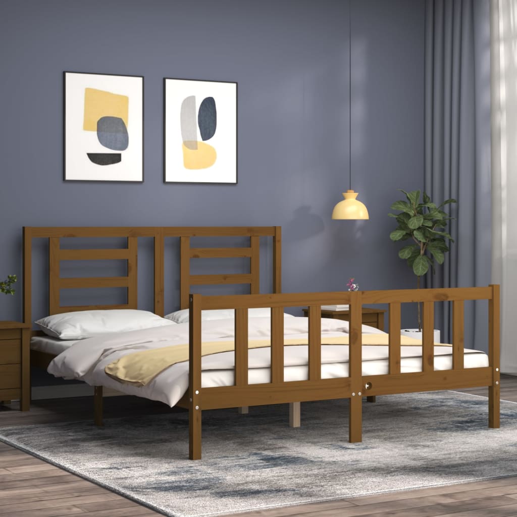 Cadre de lit sans matelas marron miel bois massif