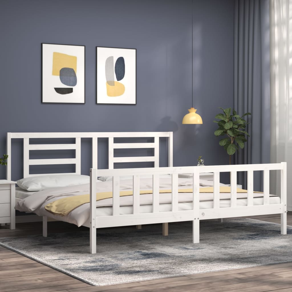 Cadre de lit sans matelas blanc bois massif de pin