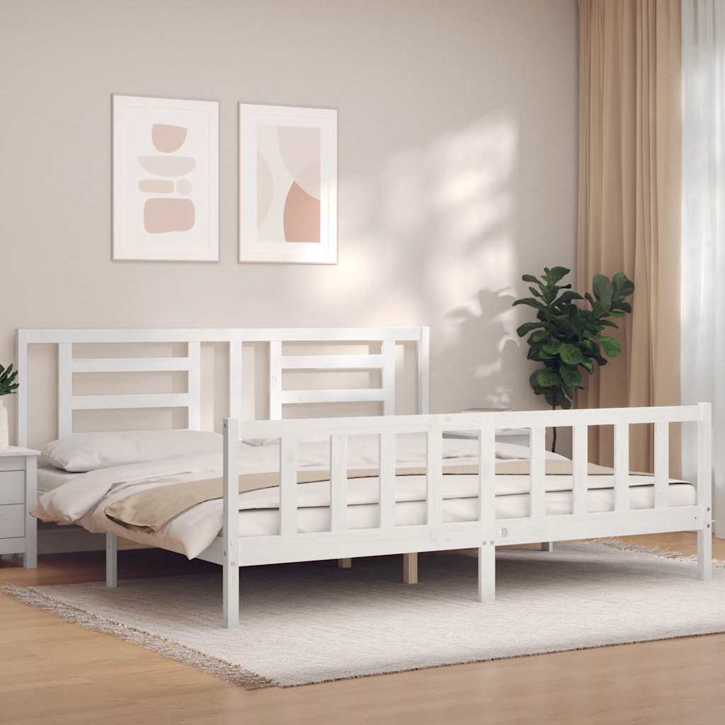 Cadre de lit sans matelas blanc 200x200 cm bois massif de pin