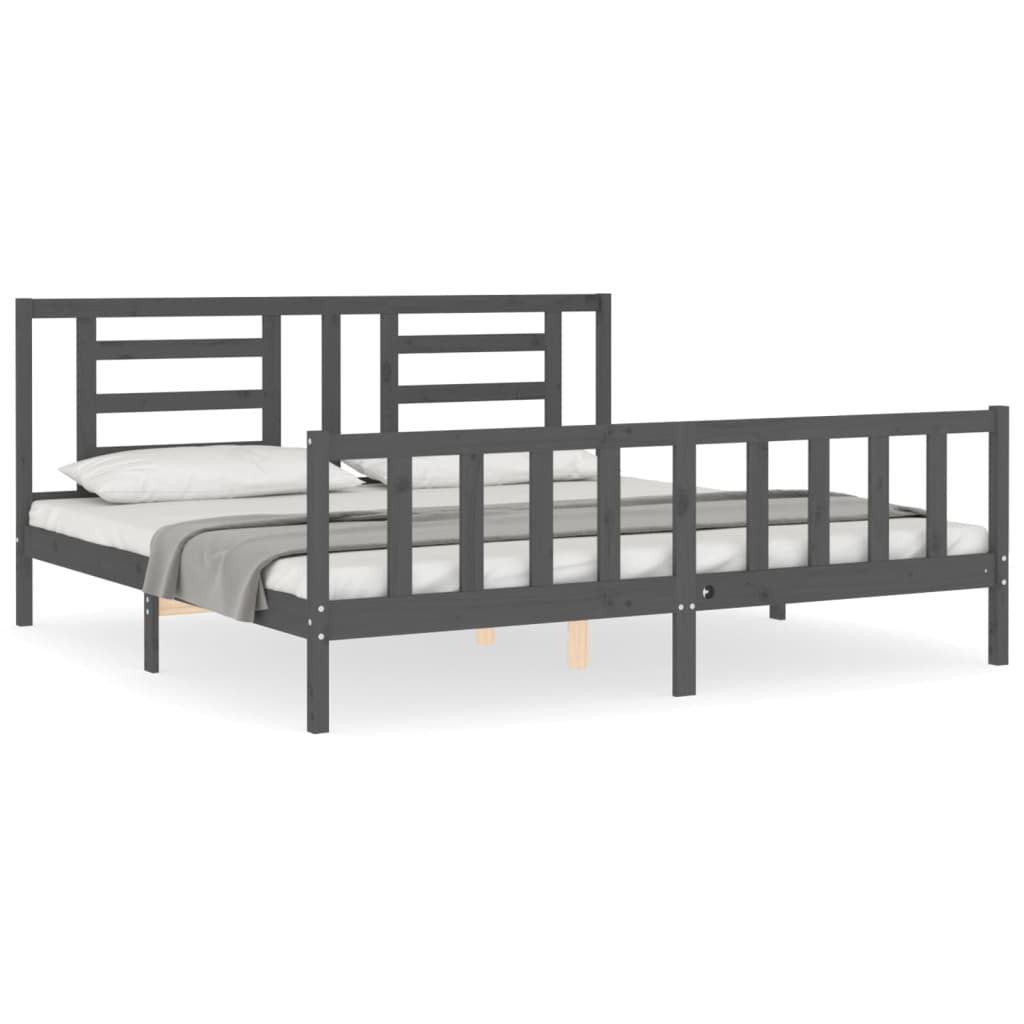 Cadre de lit sans matelas gris 200x200 cm bois massif de pin