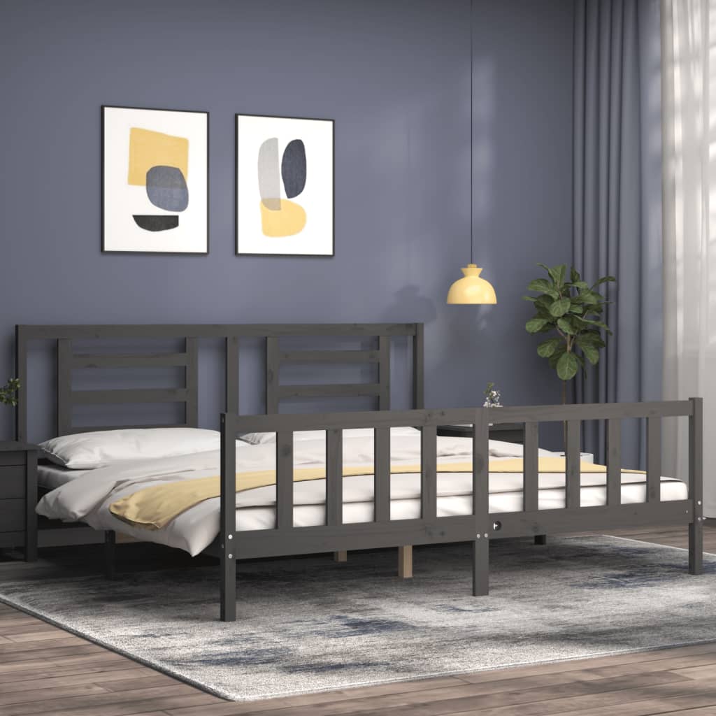 Cadre de lit sans matelas gris 200x200 cm bois massif de pin