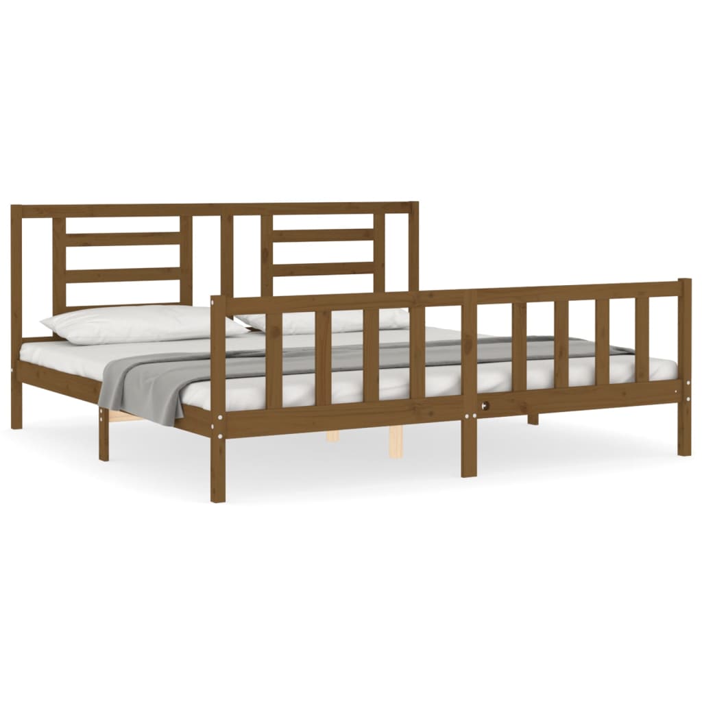 Cadre de lit sans matelas marron miel 200x200cm bois pin massif