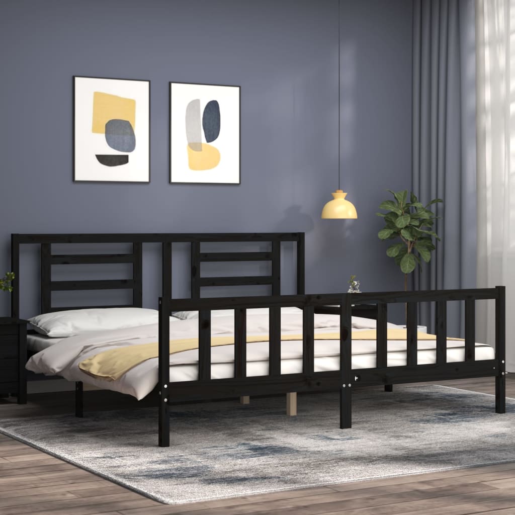 Cadre de lit sans matelas noir 200x200 cm bois massif de pin