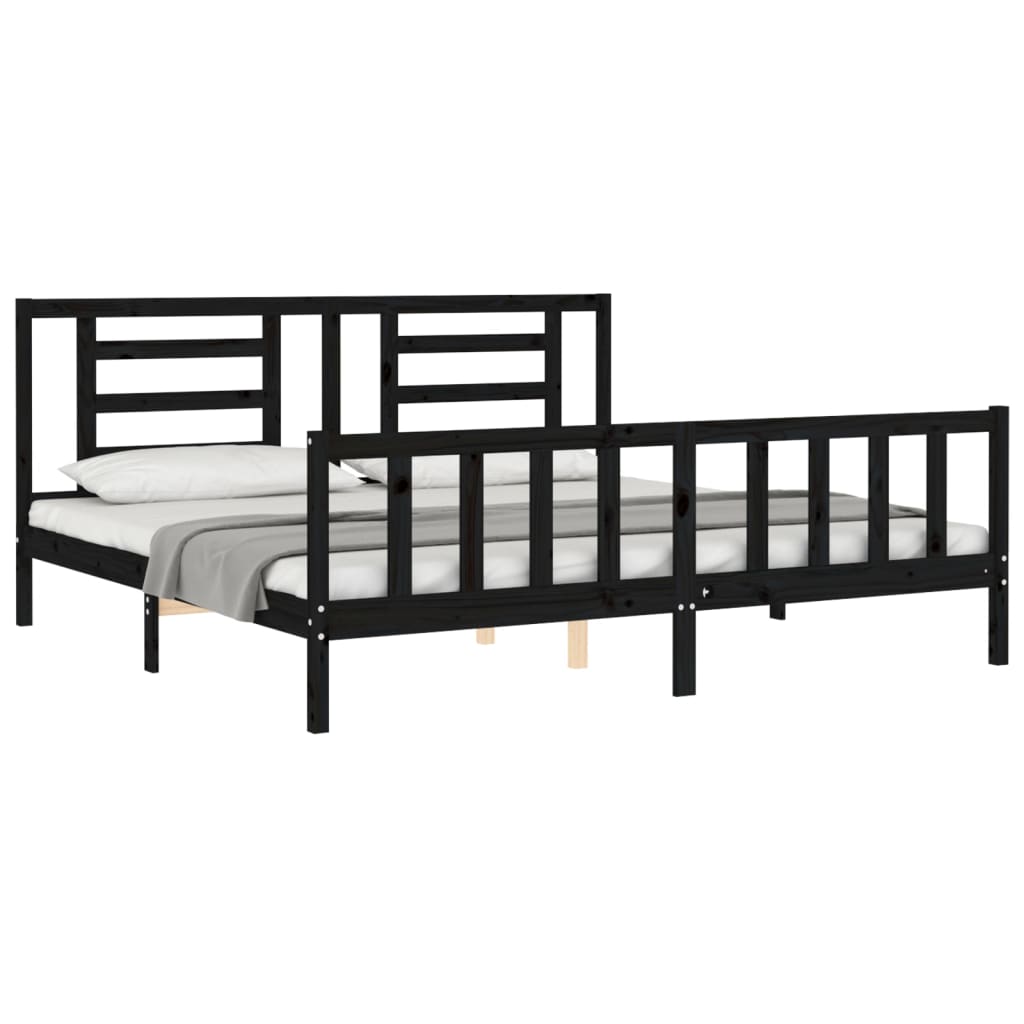 Cadre de lit sans matelas noir 200x200 cm bois massif de pin