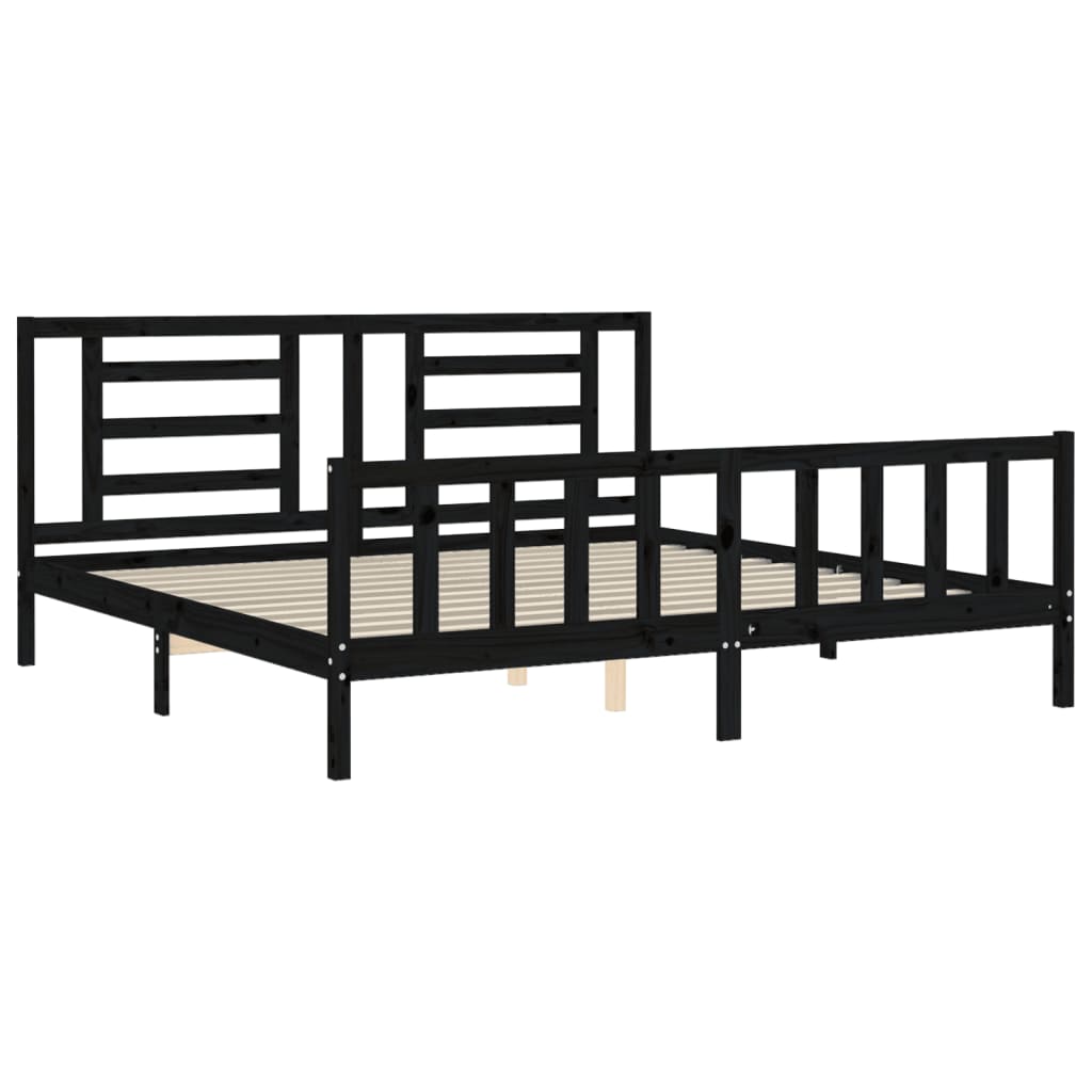 Cadre de lit sans matelas noir 200x200 cm bois massif de pin