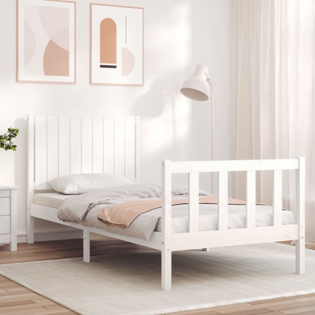 Cadre de lit sans matelas blanc bois de pin massif