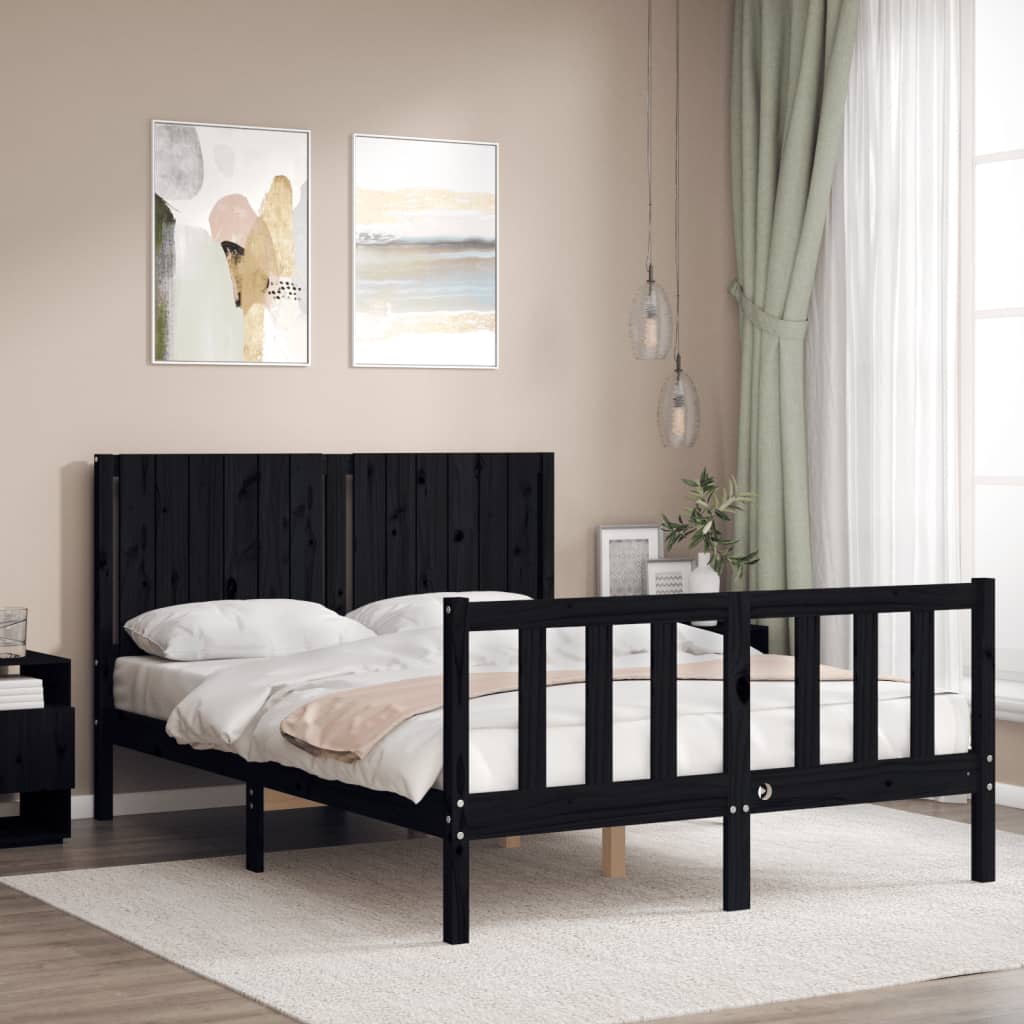 Cadre de lit sans matelas noir 140x190 cm bois de pin massif