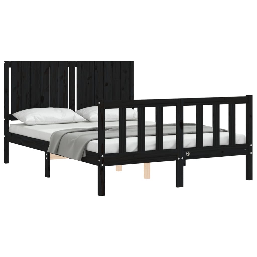 Cadre de lit sans matelas noir 140x190 cm bois de pin massif