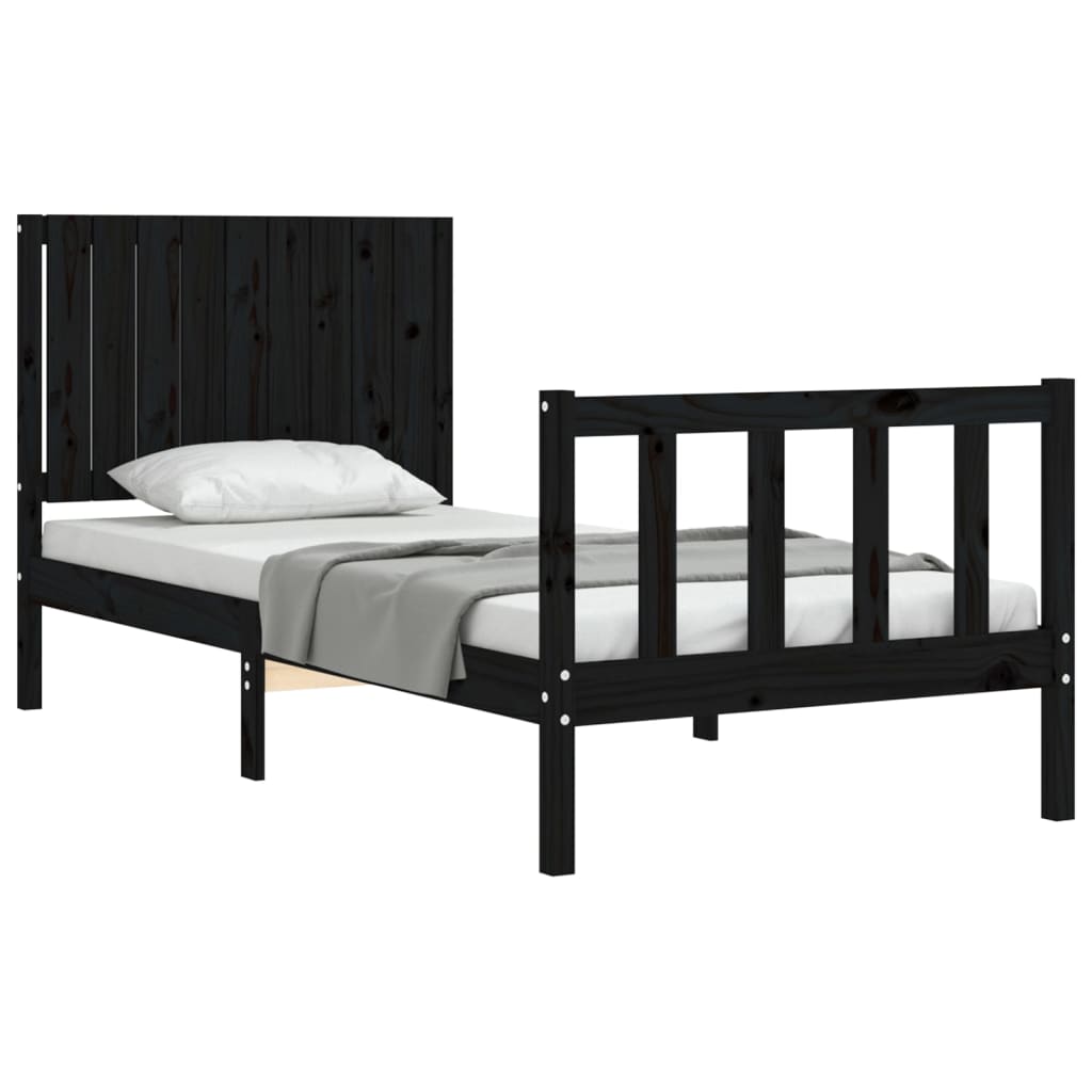 Cadre de lit sans matelas noir 90x200 cm bois de pin massif