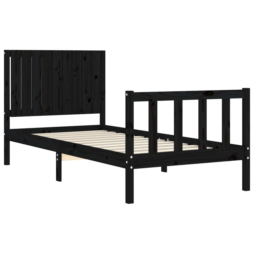 Cadre de lit sans matelas noir 90x200 cm bois de pin massif