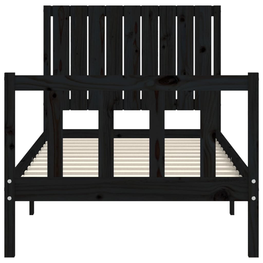 Cadre de lit sans matelas noir 90x200 cm bois de pin massif