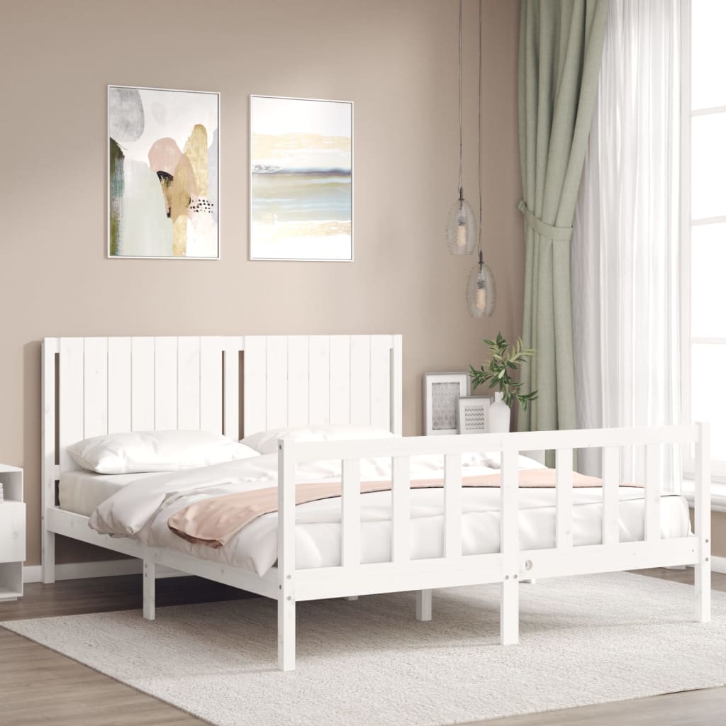 Cadre de lit sans matelas blanc bois de pin massif