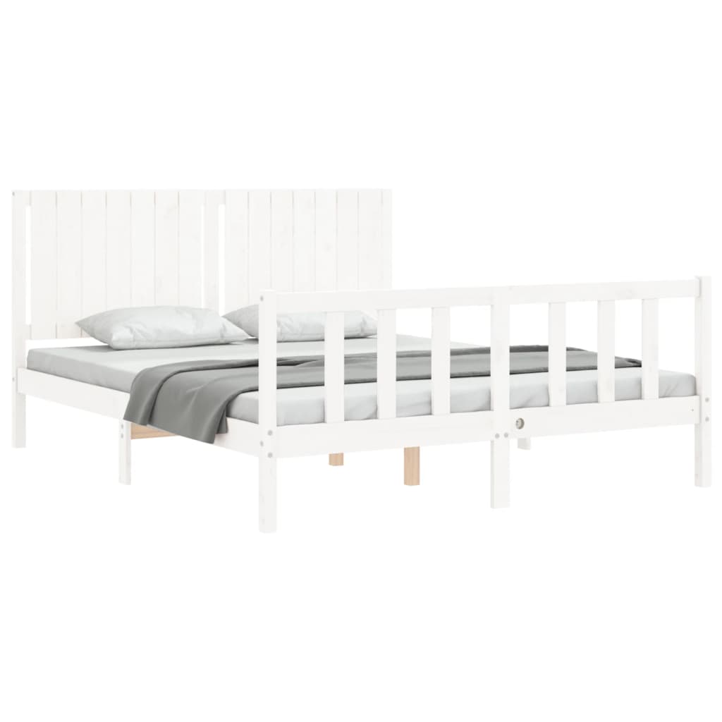 Cadre de lit sans matelas blanc bois de pin massif