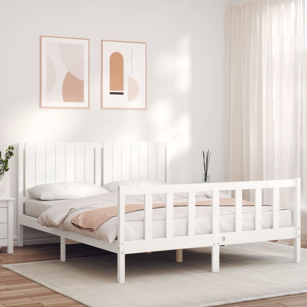 Cadre de lit sans matelas blanc bois de pin massif