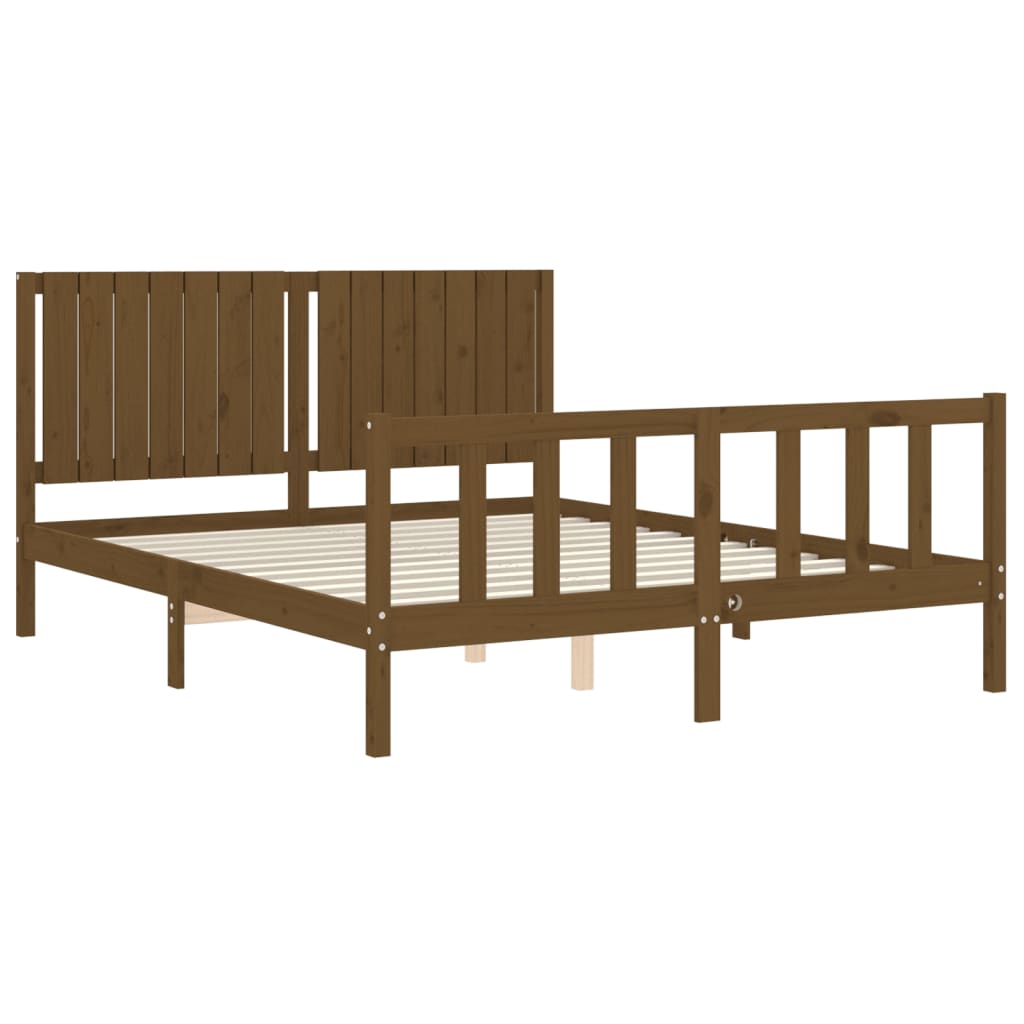 Cadre de lit sans matelas marron miel bois massif