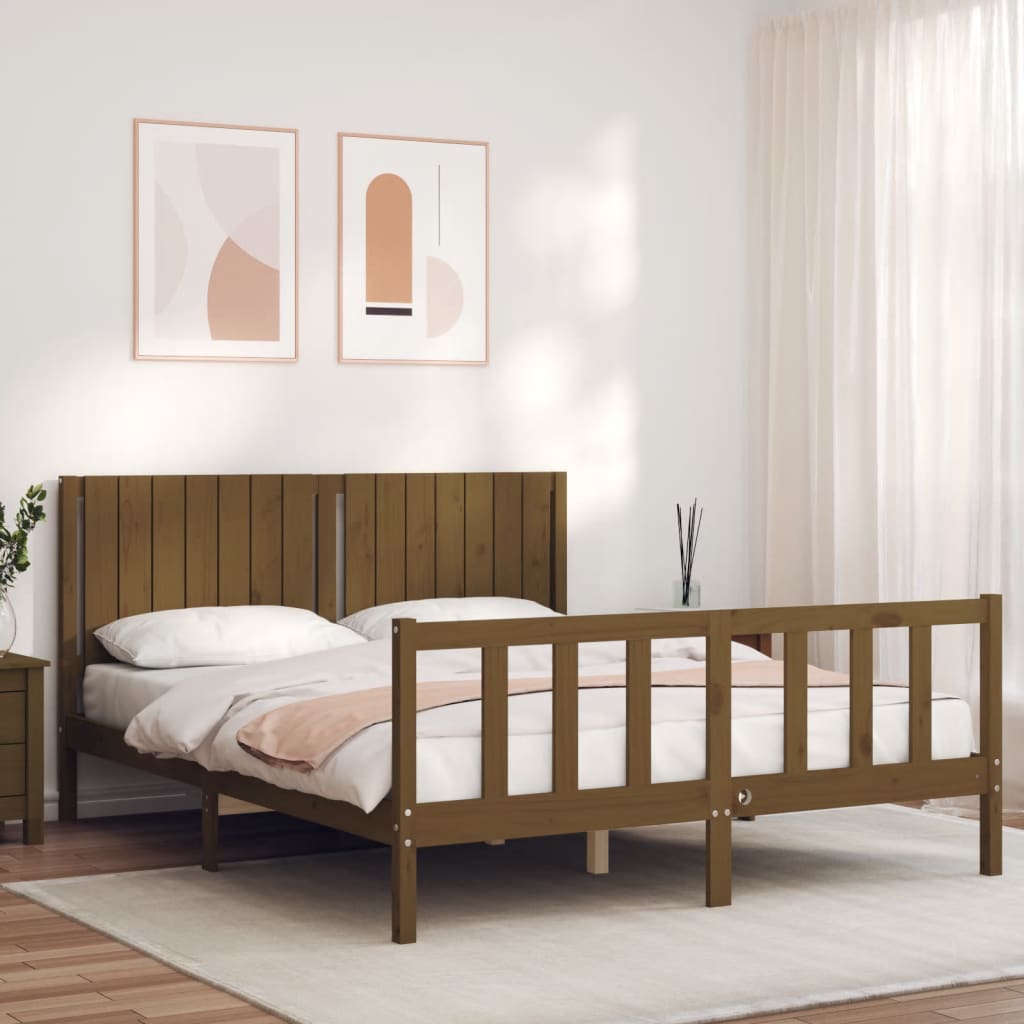 Cadre de lit sans matelas marron miel bois massif